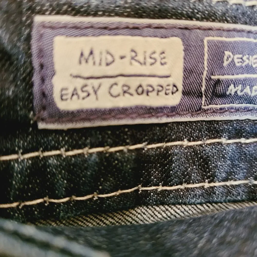 Miss Me Mid rise cropped sequin embroidered blue jean size 28 Glam Y2K Bling